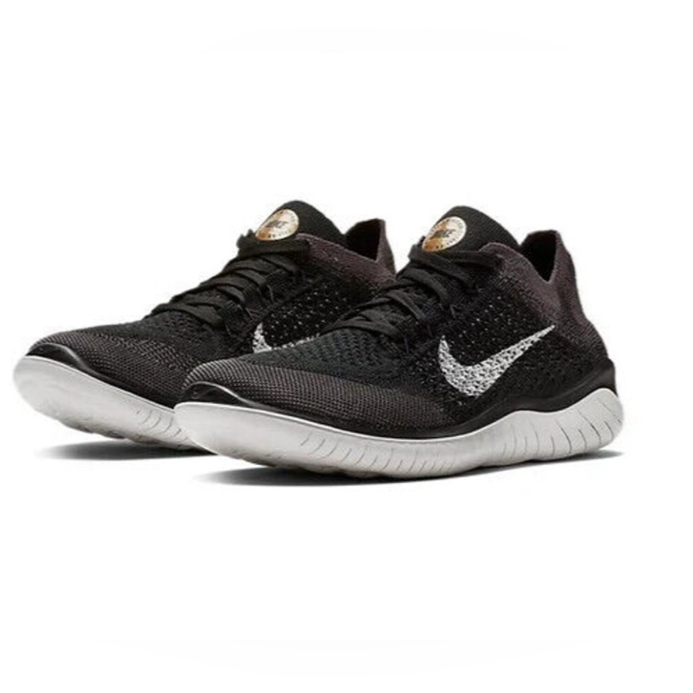 Nike Women’s Run Flyknit Black Gold and White Athletic Sneakers 2018